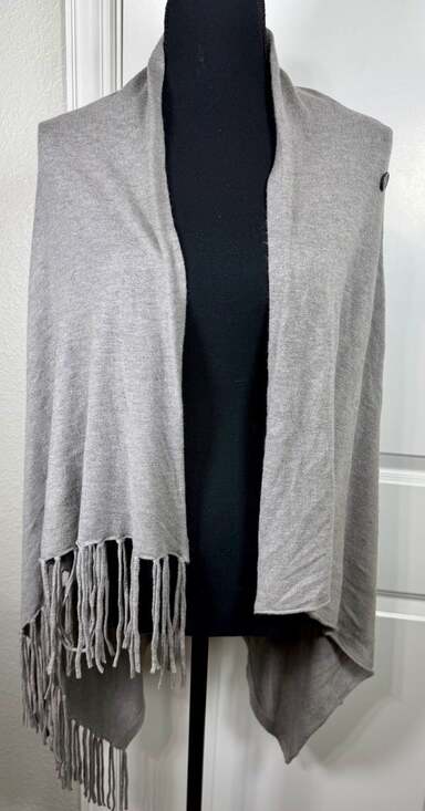 Lovestitch Sweaters - Lovestitch Gray Knit Fringed Asymmetric Cardigan/Wrap
